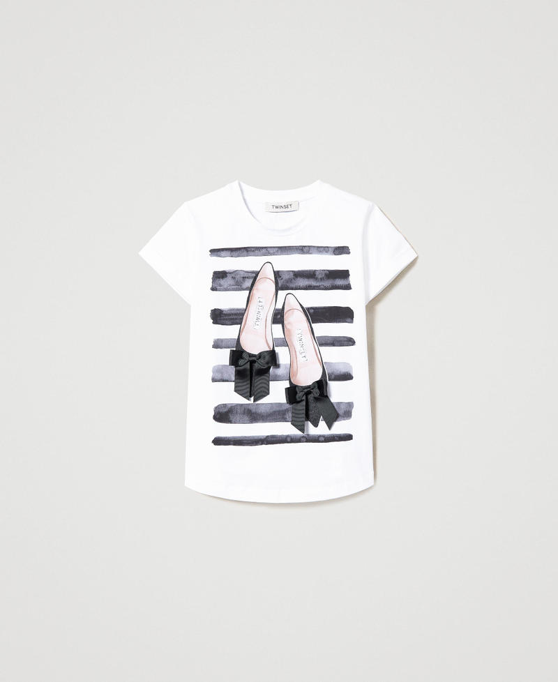 T-shirt with striped print and bow