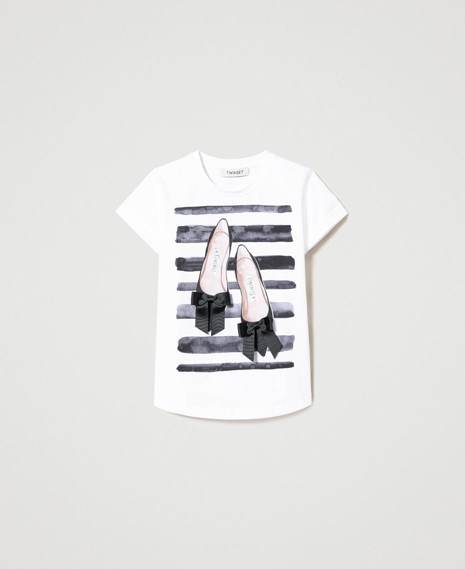 T-shirt with striped print and bow