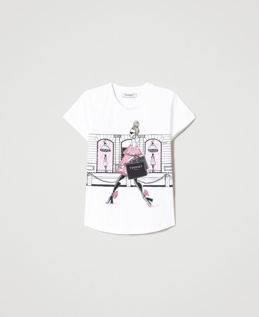 Camiseta con estampado y tachuelas multicolores