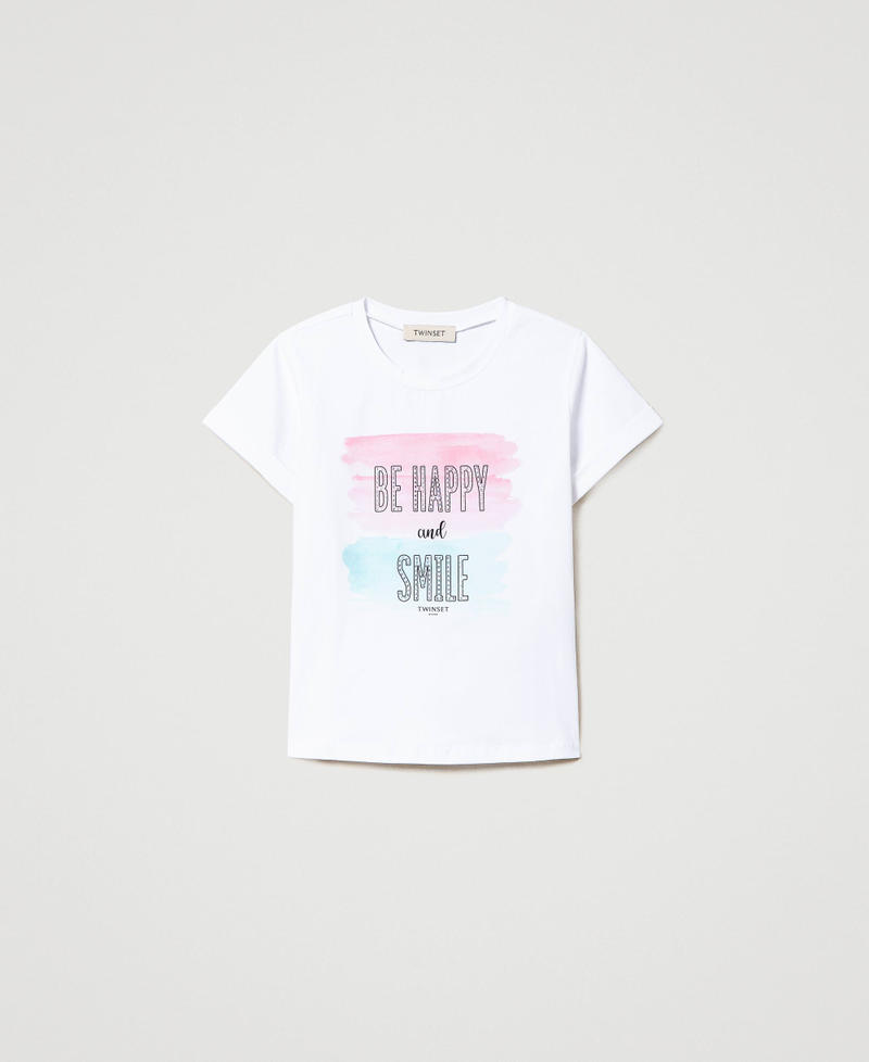 T-shirt avec inscription imprimée et strass