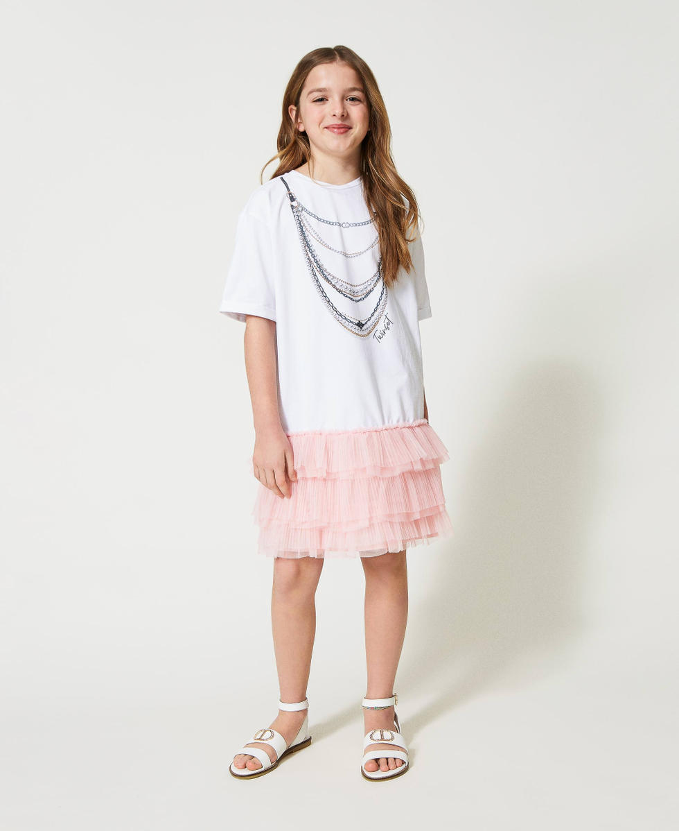 Oversize-Kleid mit plissiertem T&uuml;ll