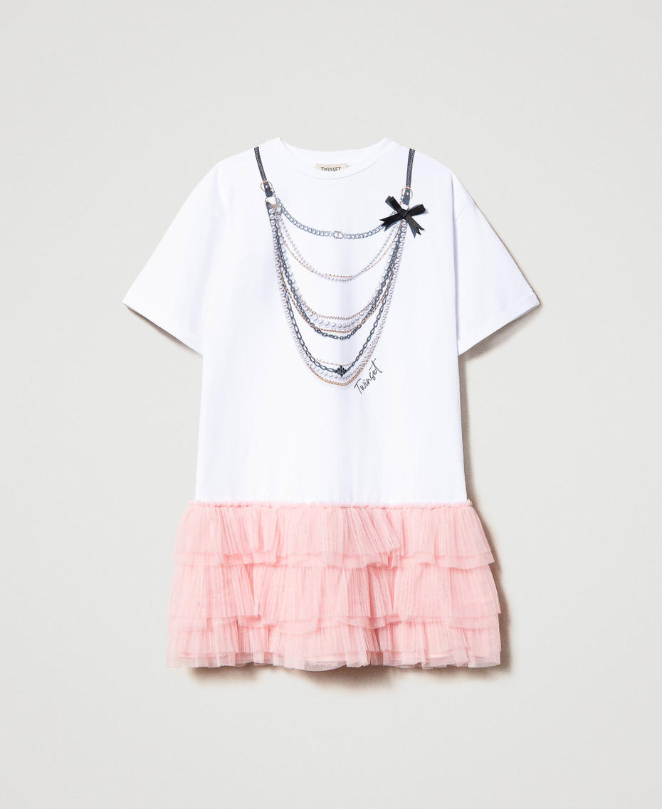 Oversize-Kleid mit plissiertem Tüll Zweifarbig Baiser / Pastellrosa Mädchen 231GJ206D-0S