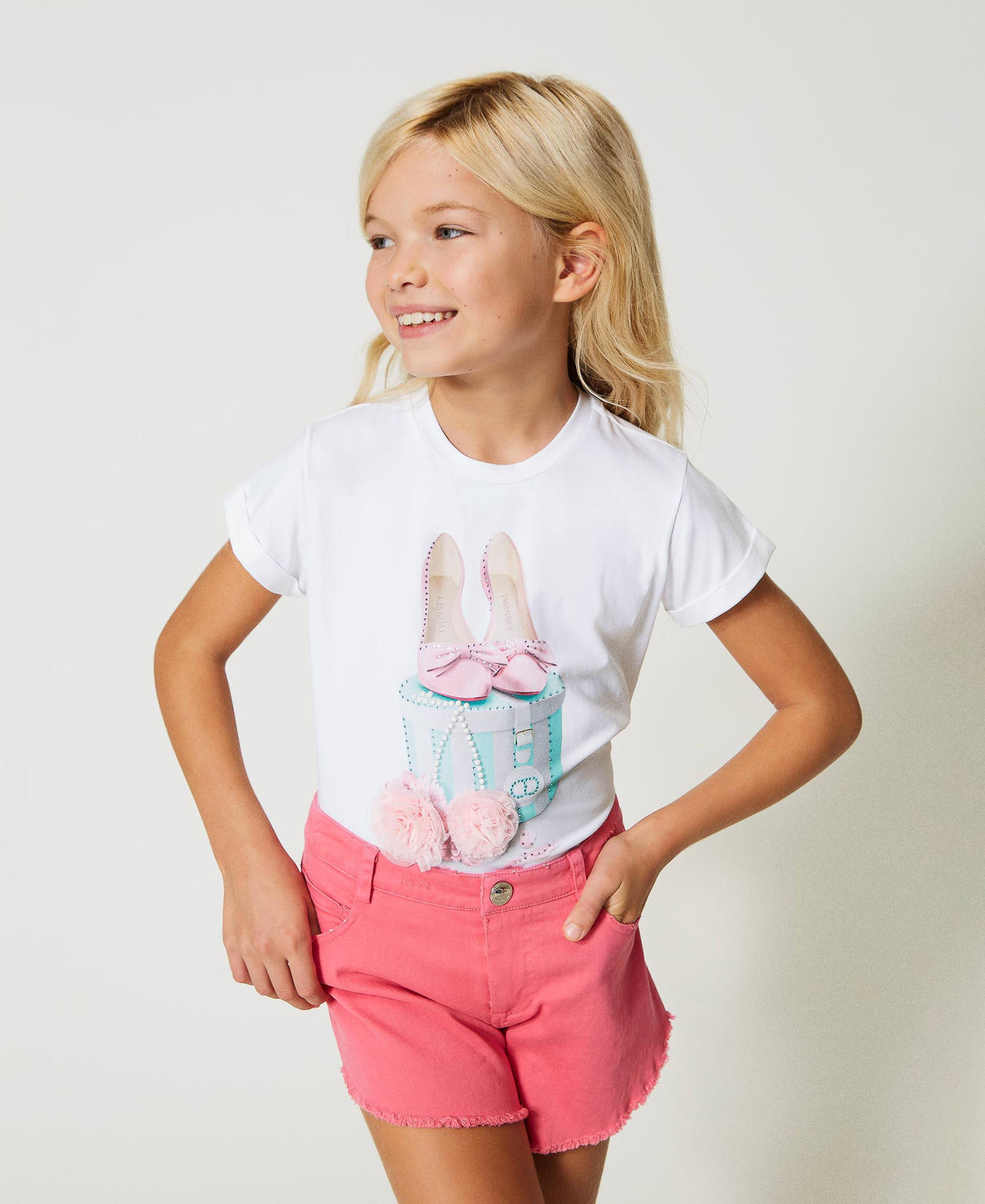 T-Shirt mit Print und Pompons Meringue Mädchen 231GJ206H-02
