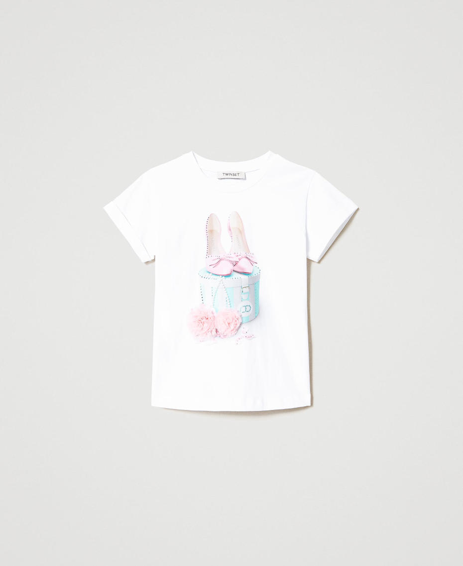 T-shirt with print and pompom
