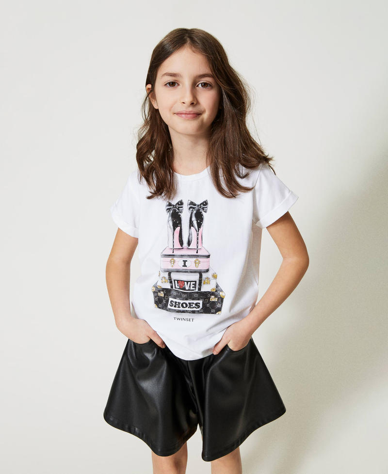 T-shirt con stampa e strass
