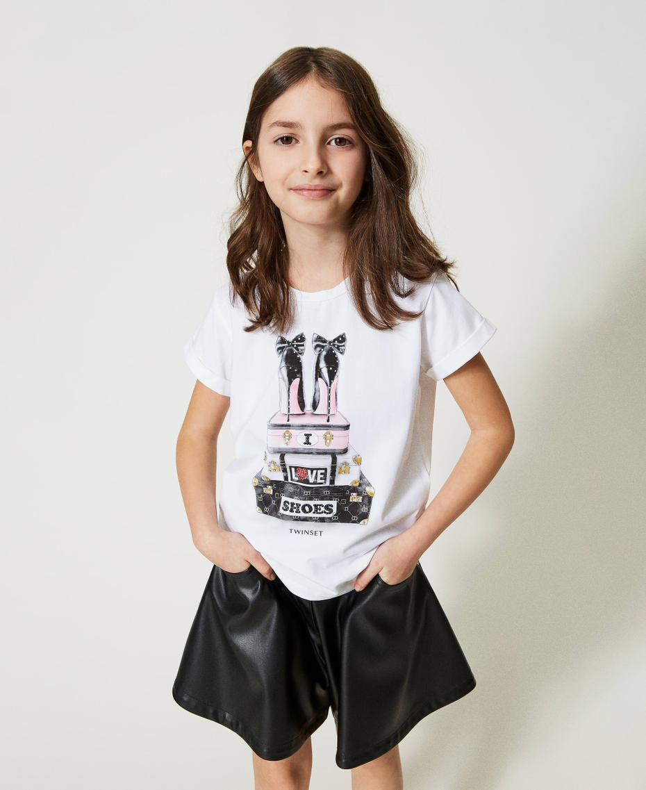 T-shirt con stampa e strass