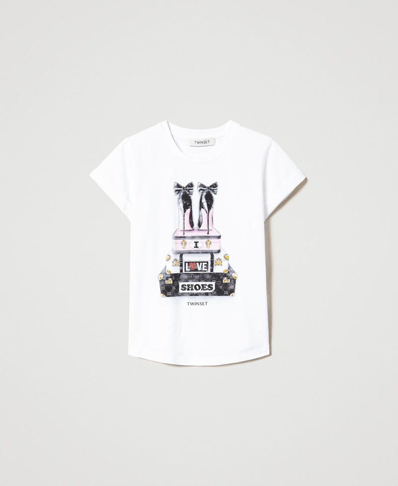 T-shirt con stampa e strass