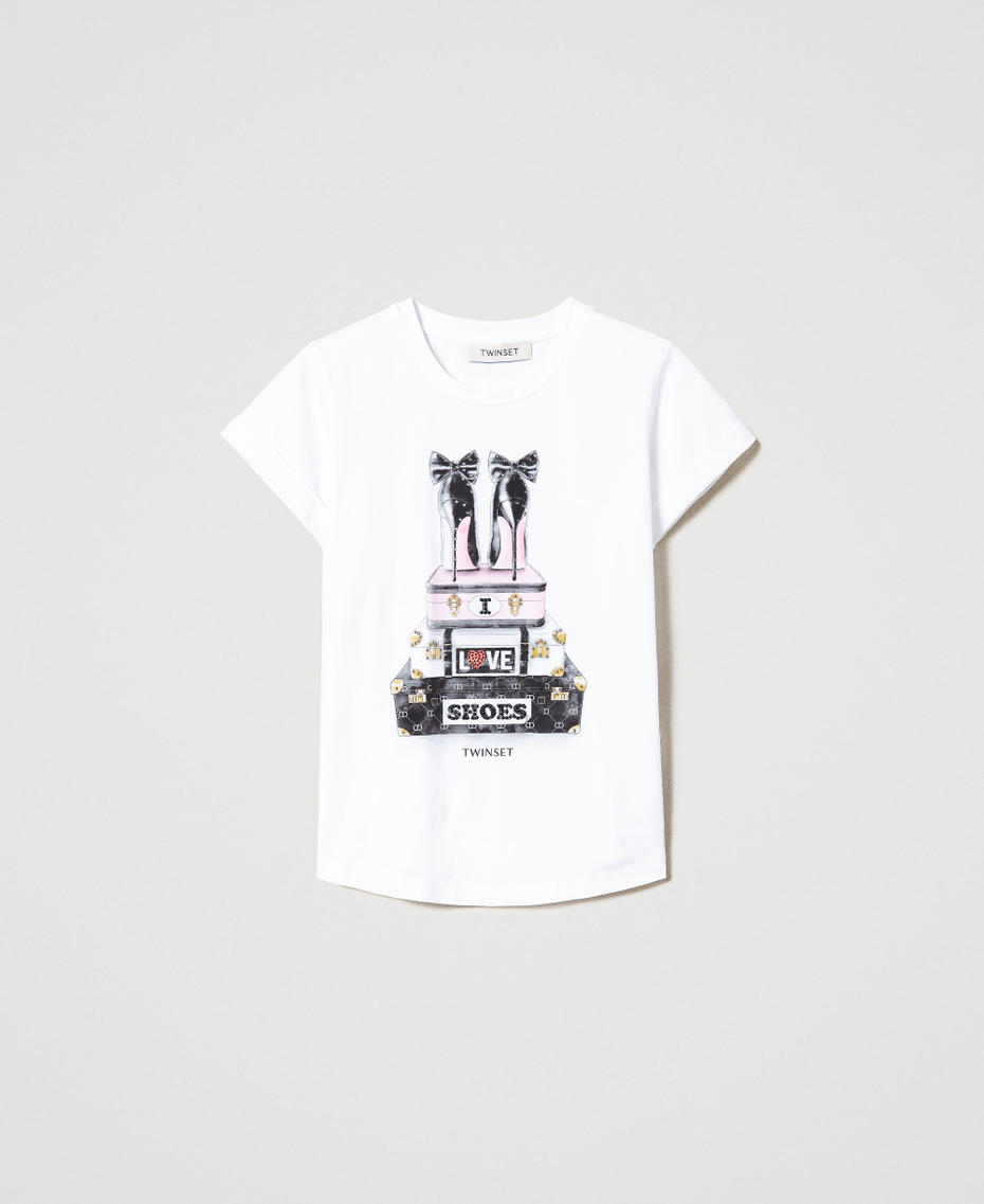 T-shirt con stampa e strass