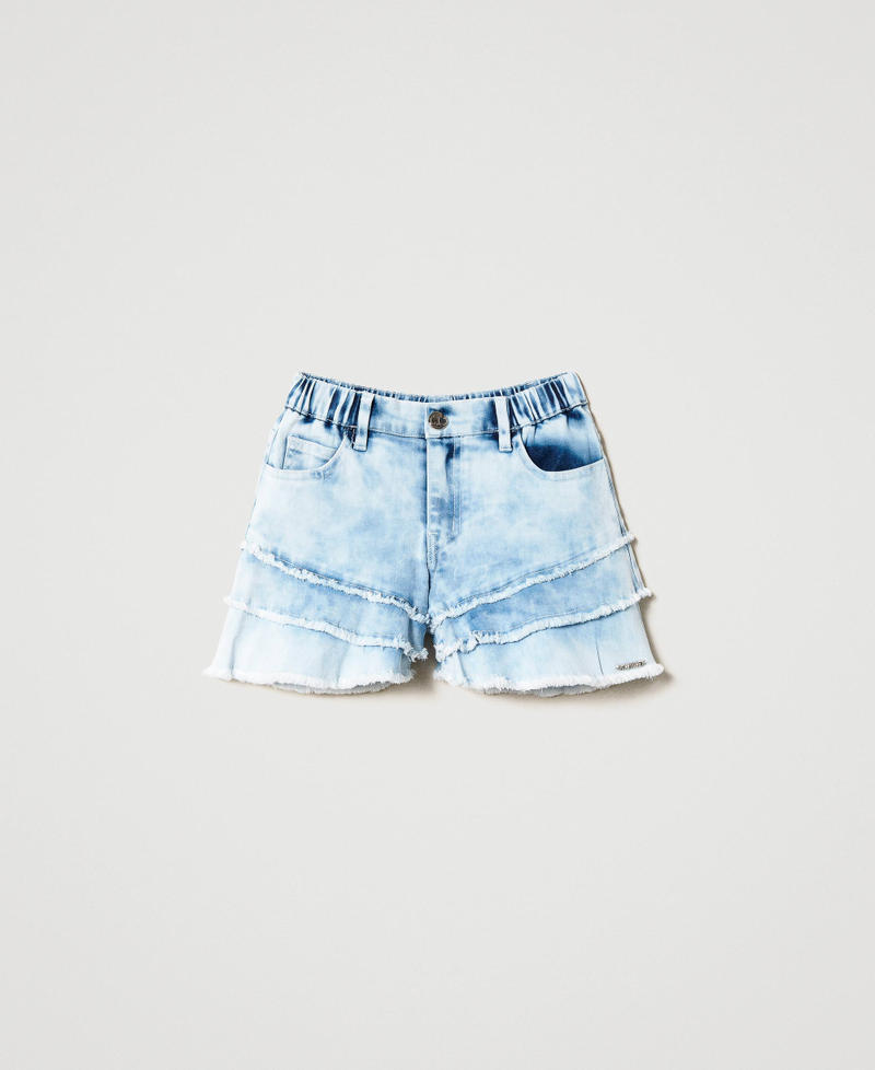 Frayed denim shorts with flounces