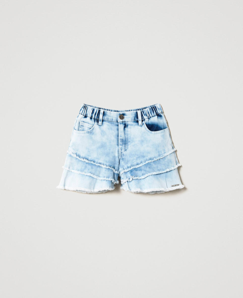 Frayed denim shorts with flounces Girl, Light blue | TWINSET