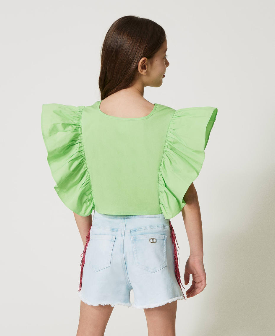 Denim shorts with sequin fringes "Bleach” Denim Girl 231GJ209L_06807_04