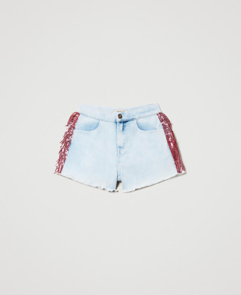 Denim shorts with sequin fringes