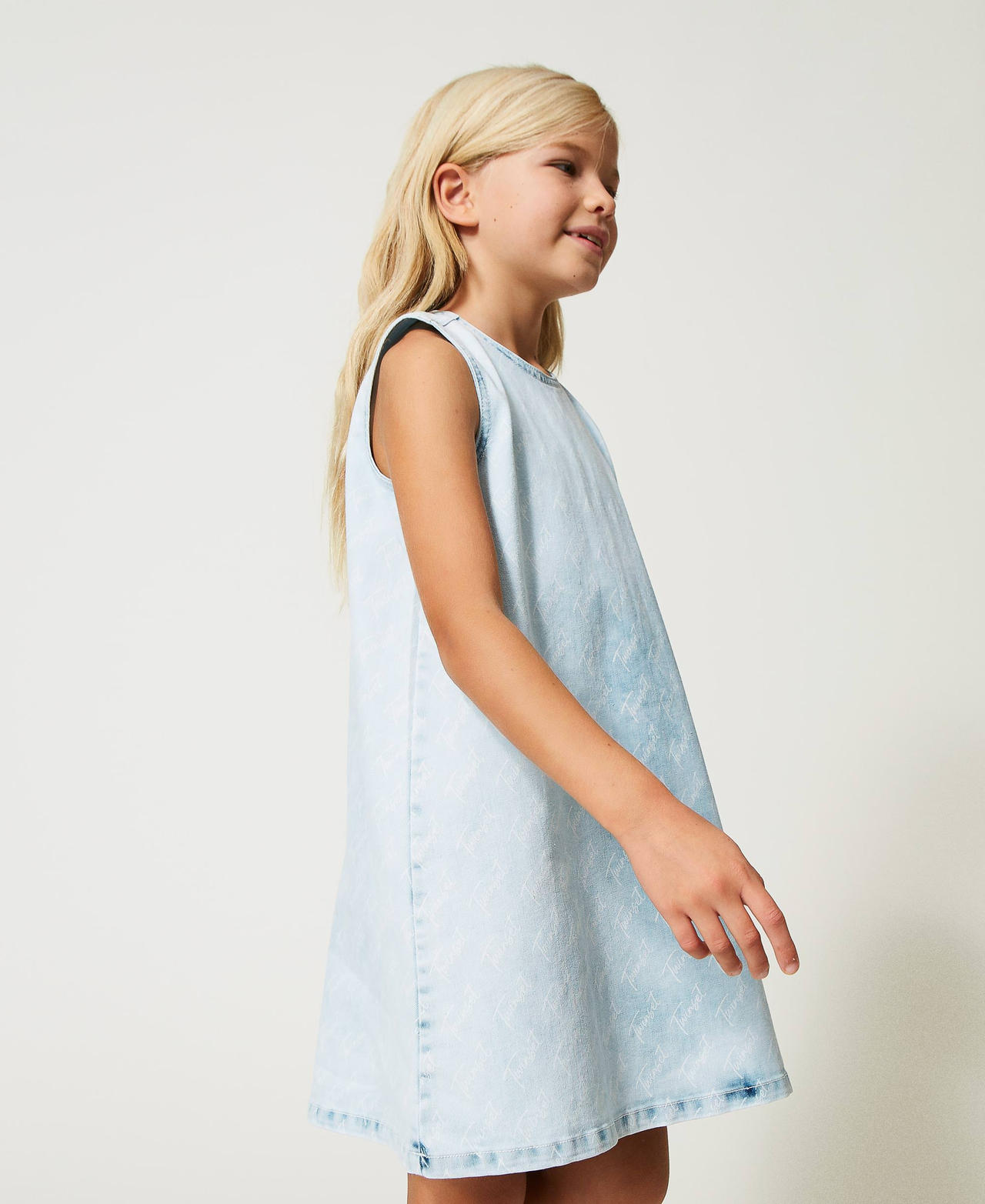 Short denim dress with logo print Light Blue Denim Logo print Girl 231GJ2100-03