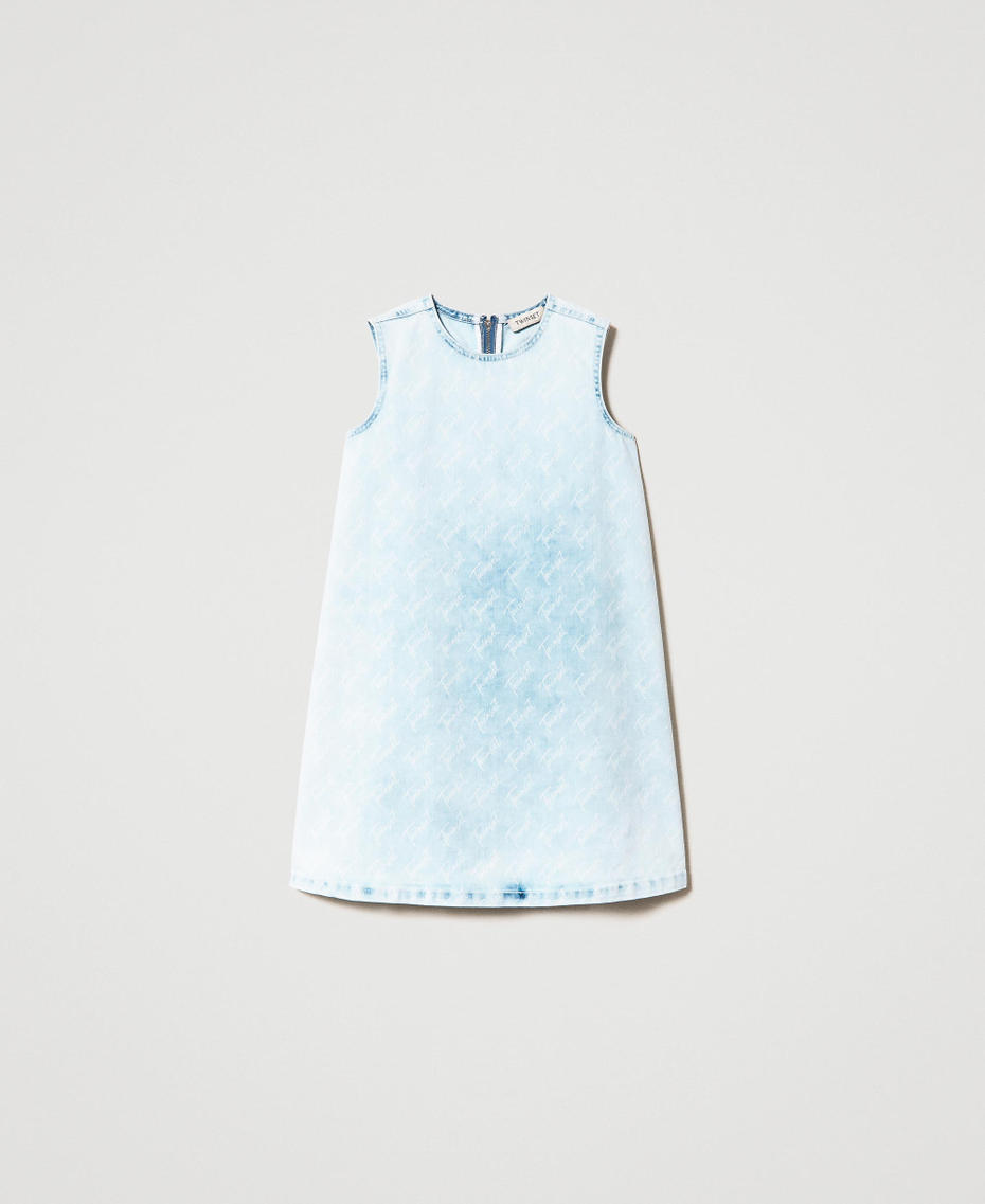 Короткое джинсовое платье с принтом логотипа Деним Голубой Принт Логотип Девочка 231GJ2100-0S