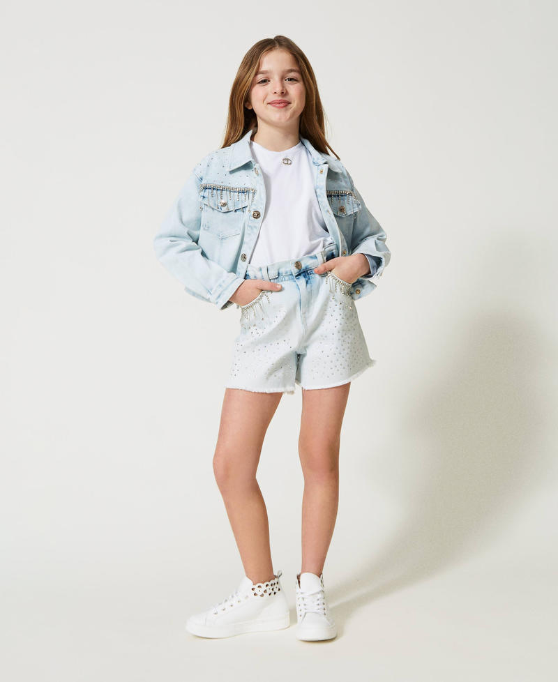 Giacca in jeans con strass Denim "Bleach" Bambina 231GJ210A-0T