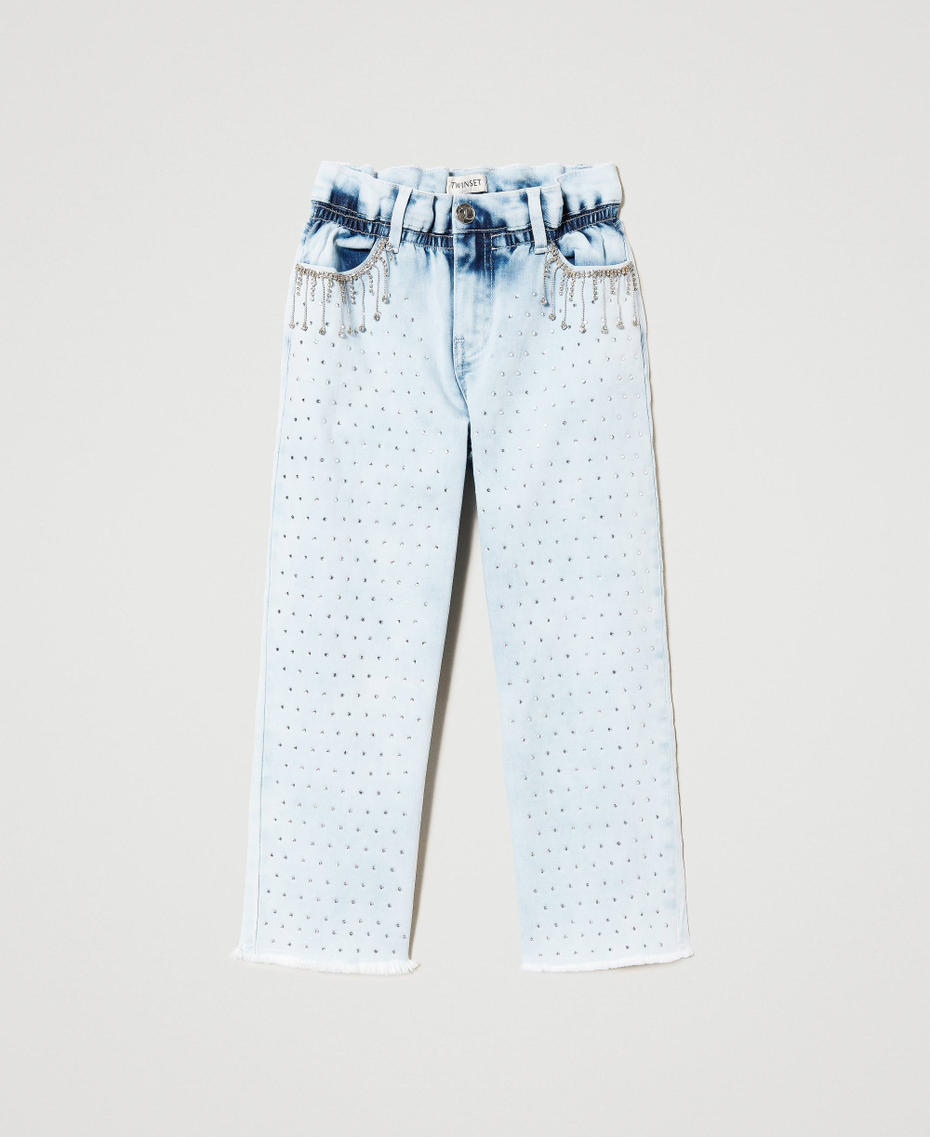 Vaqueros de talle alto paperbag de strass