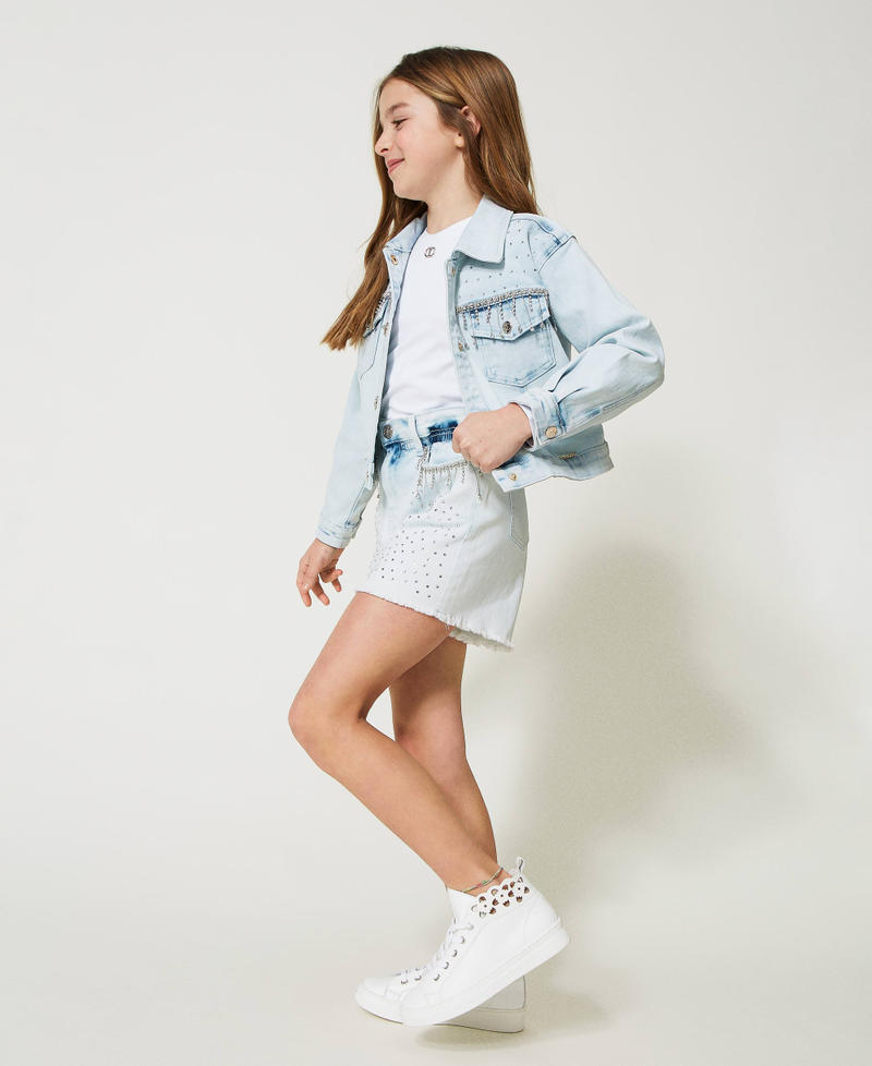 Paper bag shorts made from full rhinestone denim