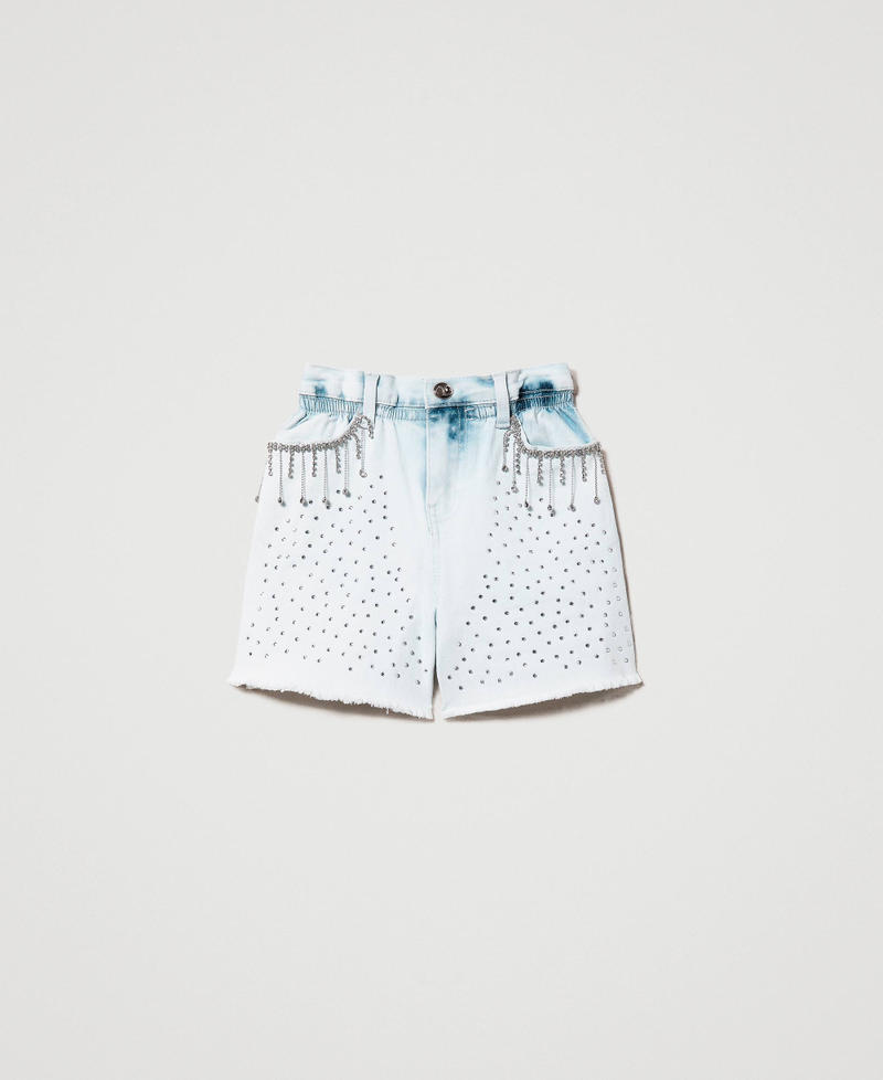 Paper bag shorts made from full rhinestone denim