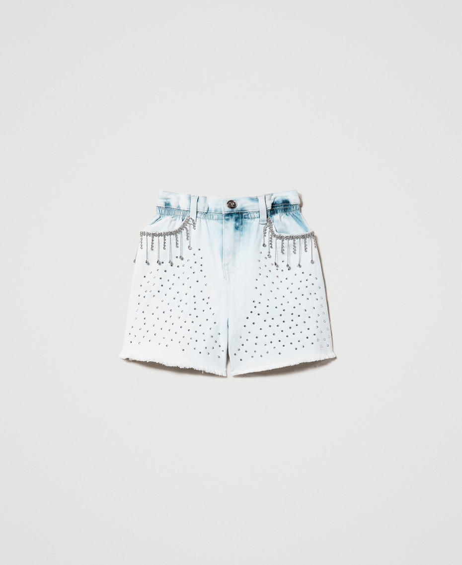 Paper bag shorts made from full rhinestone denim "Bleach” Denim Girl 231GJ210C-0S