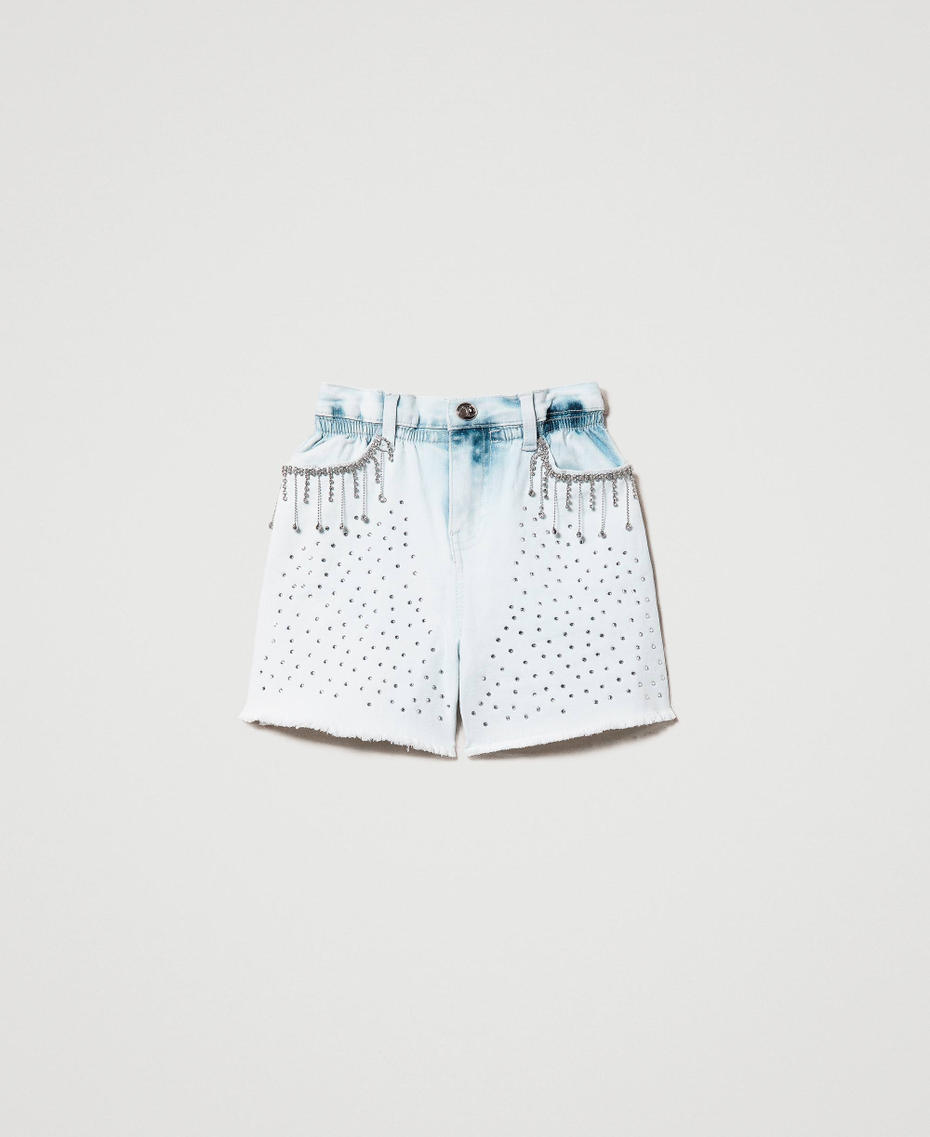 Paper bag shorts made from full rhinestone denim
