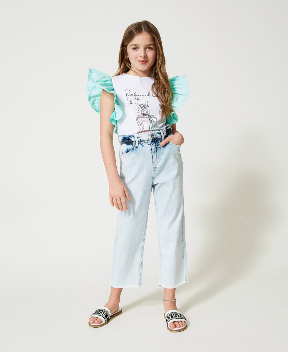 Jeans a vita alta paper bag con elastico Bambina Azzurro TWINSET Milano