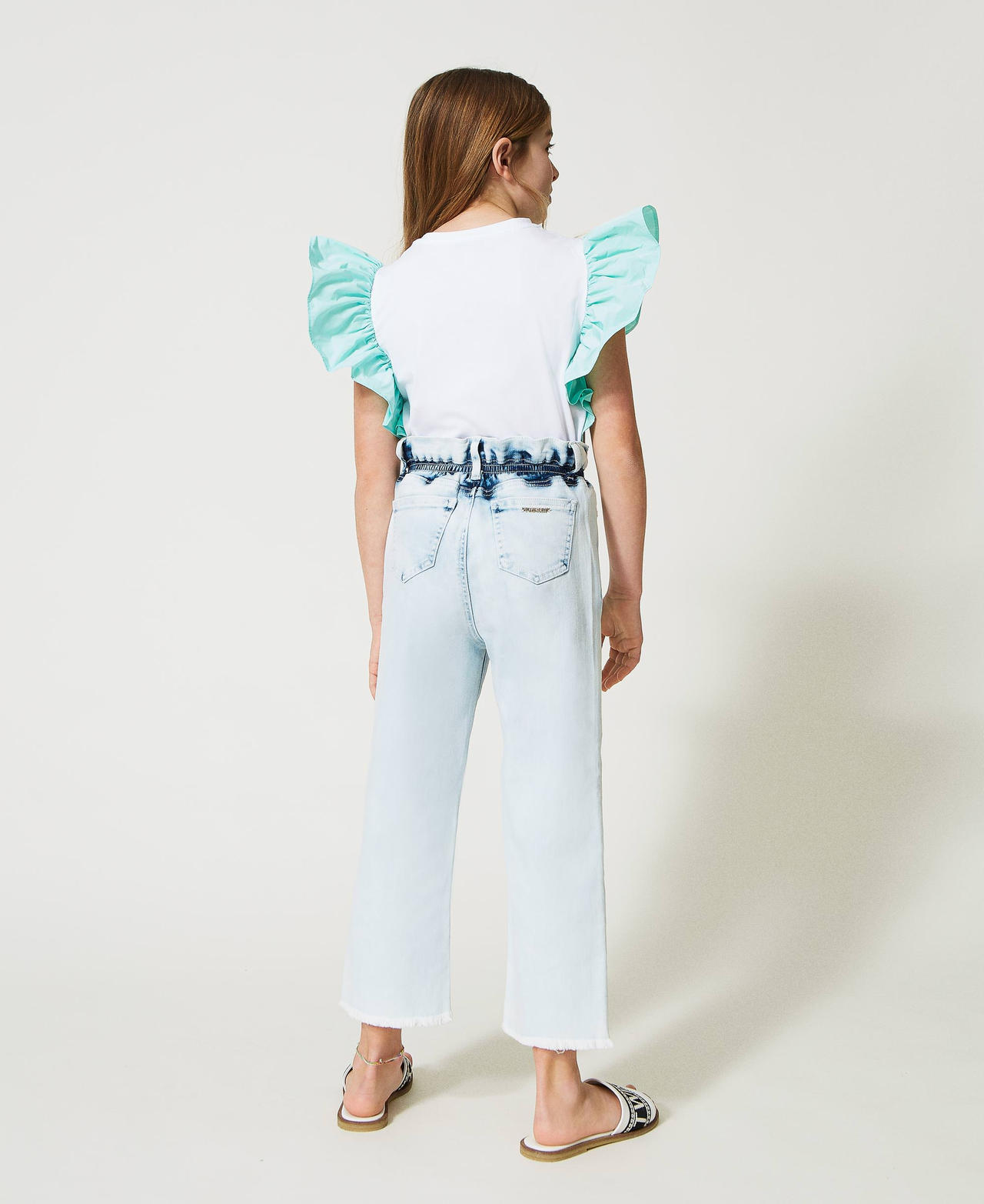 Paper-Bag-Jeans mit Gummizug in der hohen Taille „Bleach“-Denim Mädchen 231GJ210D-03