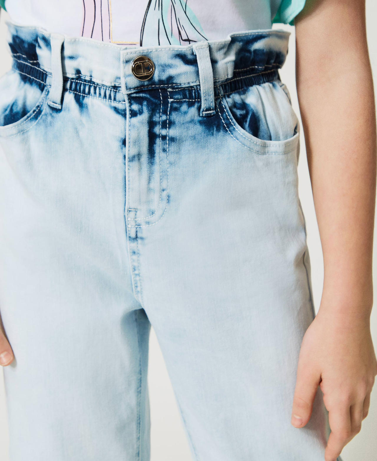 Jean avec taille haute pliss e et ceintur e et lastique Fille