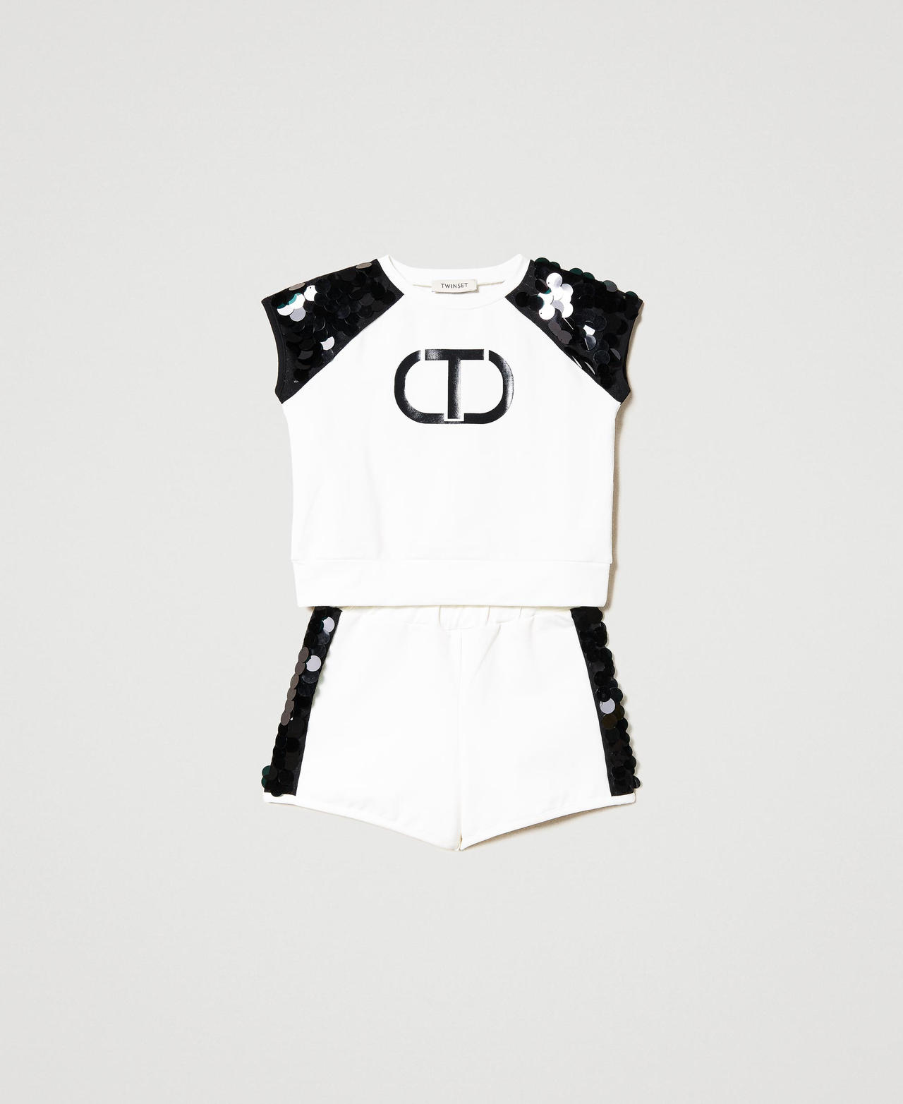 Oval T top and sequin shorts Two-tone Meringue / Black Girl 231GJ2110_10418_0S