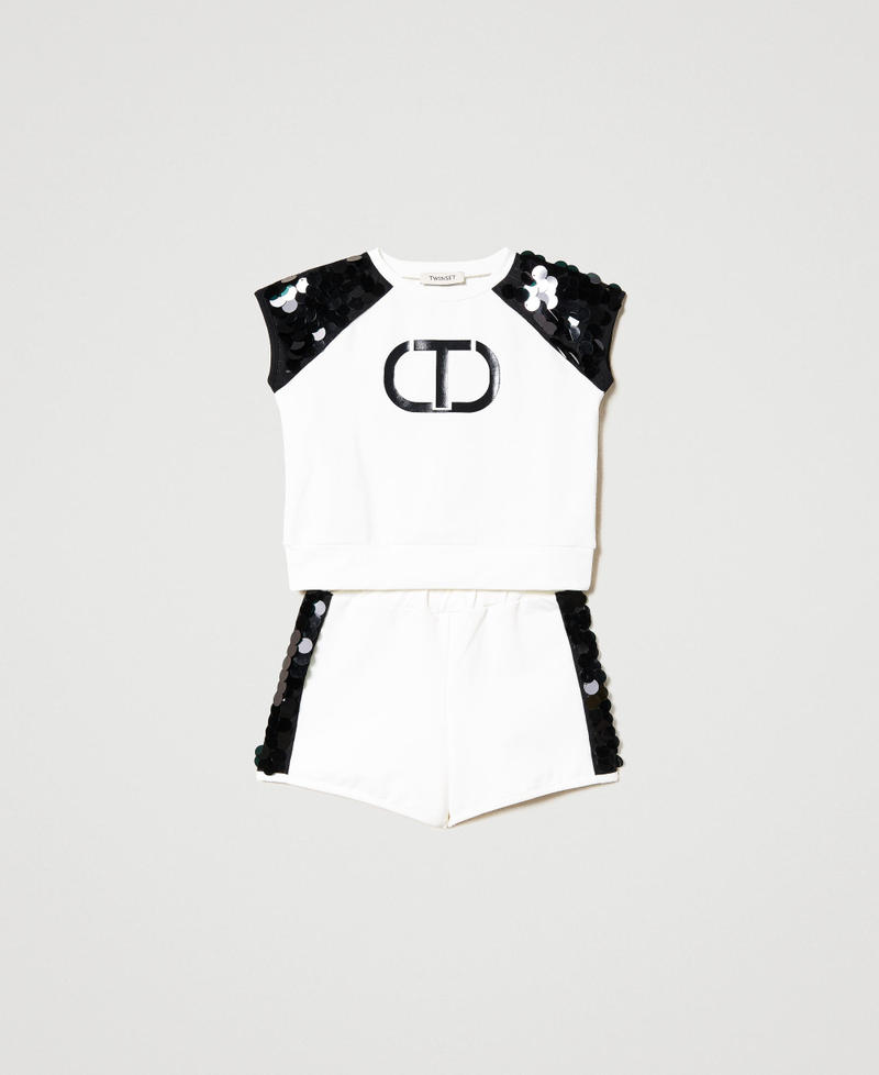 „Oval T“-Top und Shorts mit Pailletten Zweifarbig Baiser / Schwarz Mädchen 231GJ2110-0S