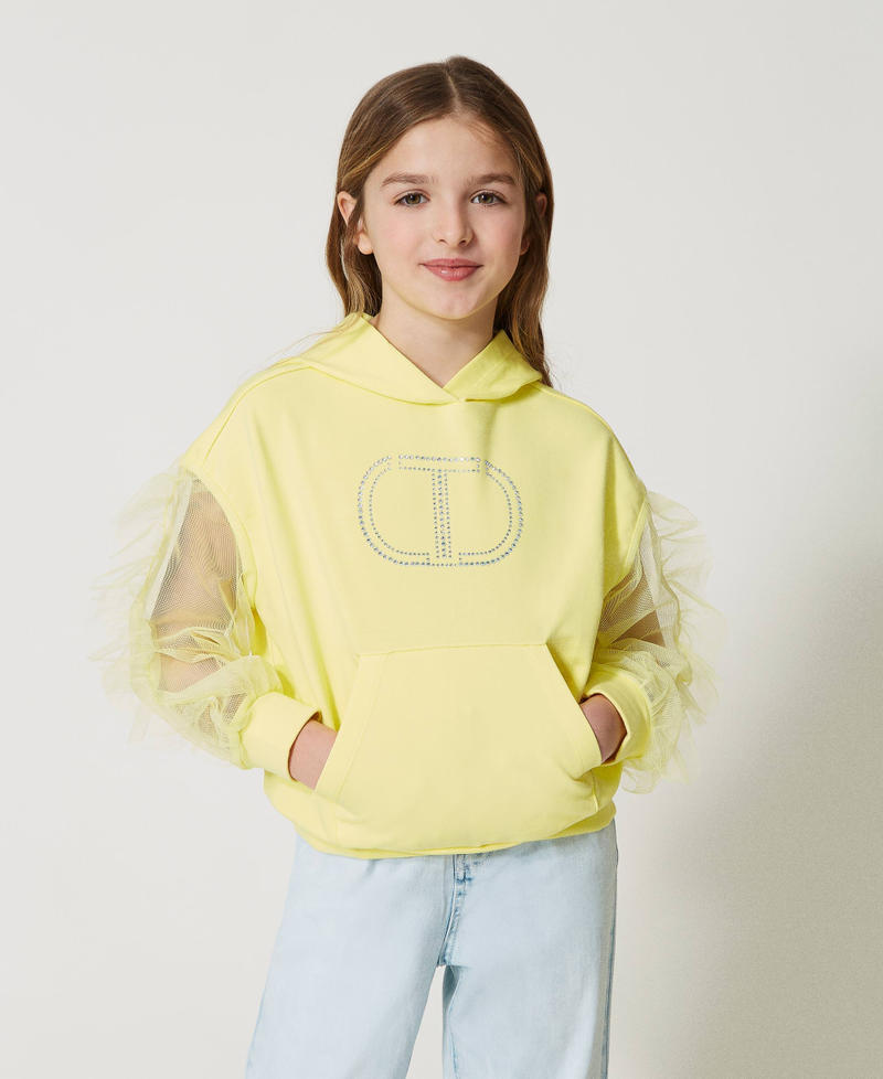 Maxi sweat-shirt avec Oval T et manches en tulle