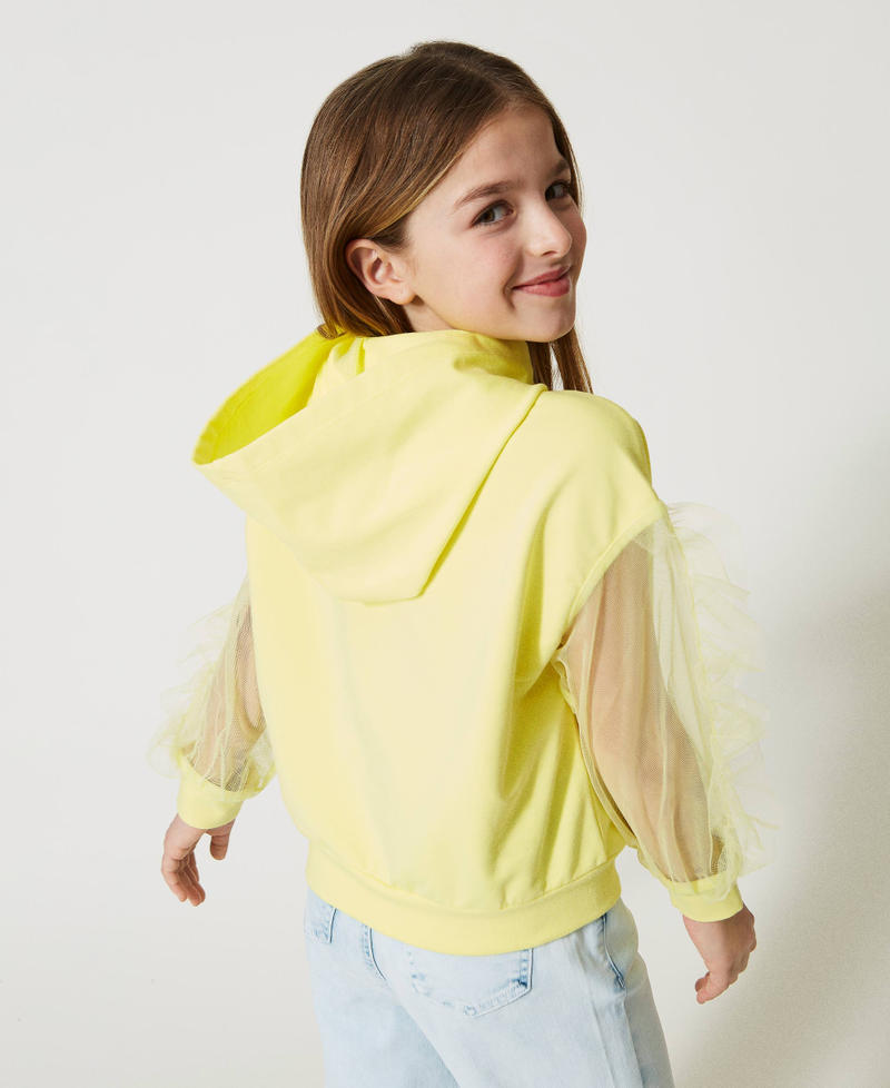 Maxi Oval T hoodie with tulle sleeves "Limelight” Yellow Girl 231GJ2112-03