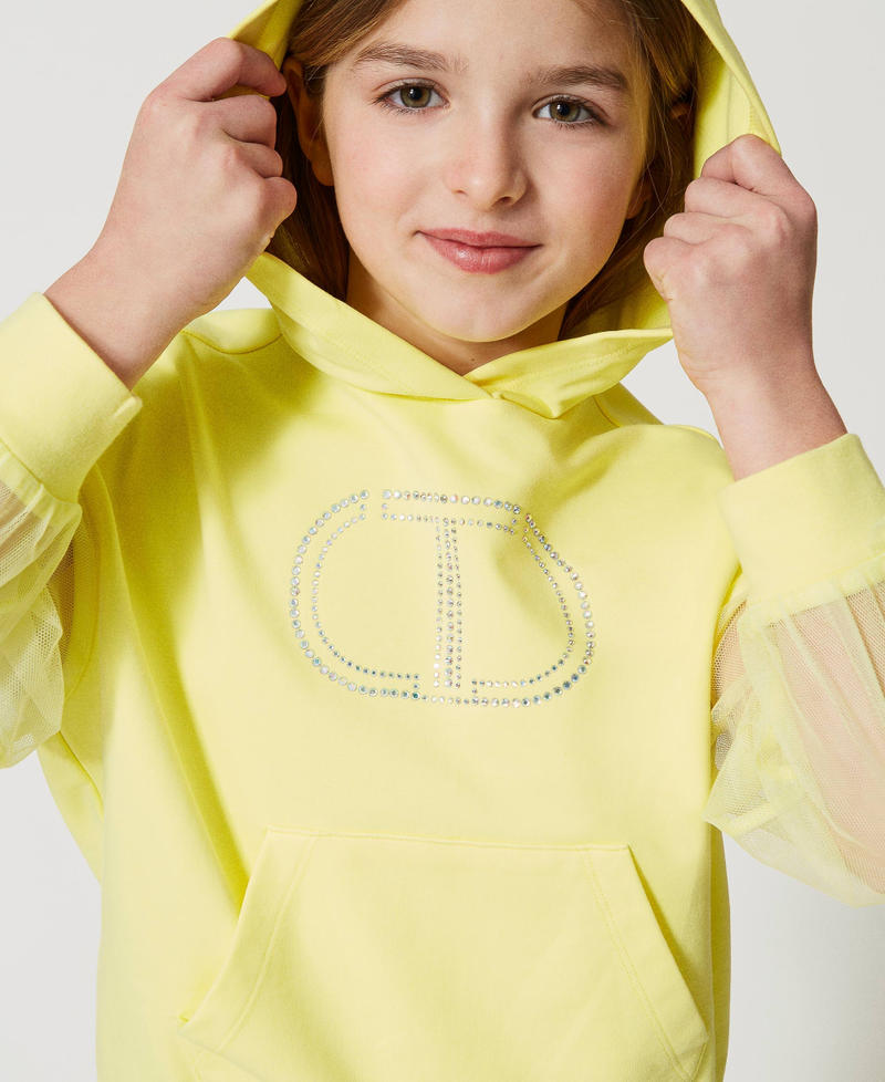 Maxi Oval T hoodie with tulle sleeves "Limelight” Yellow Girl 231GJ2112-04