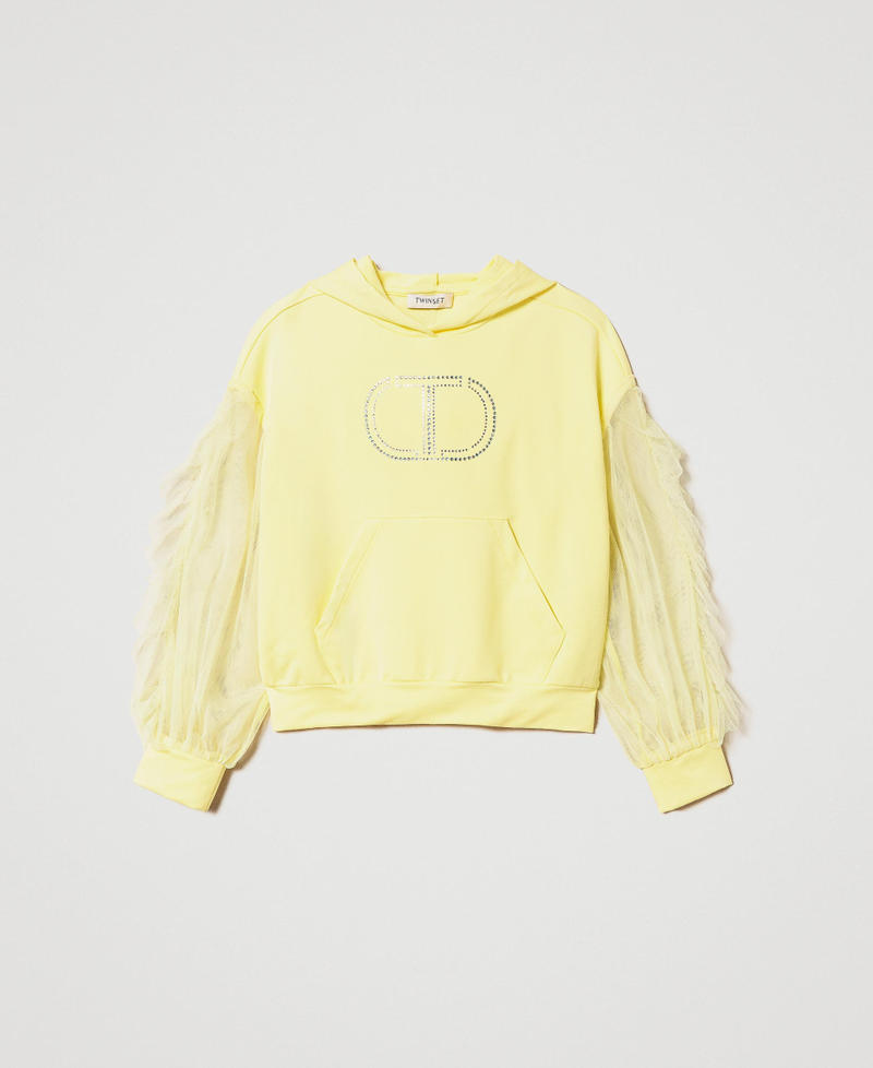 Maxisweatshirt mit „Oval T“ und Tüllärmeln „Limelight“-Gelb Mädchen 231GJ2112-0S