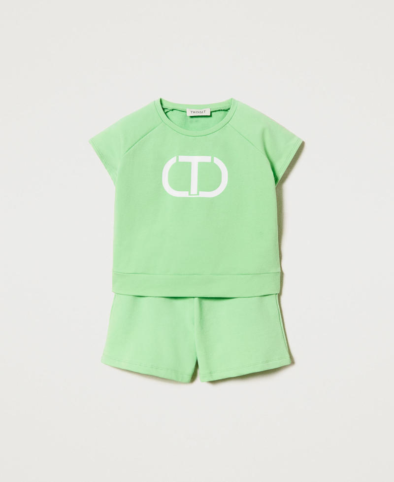 Logo top with sweat shorts Grass Green Girl 231GJ2119-0S