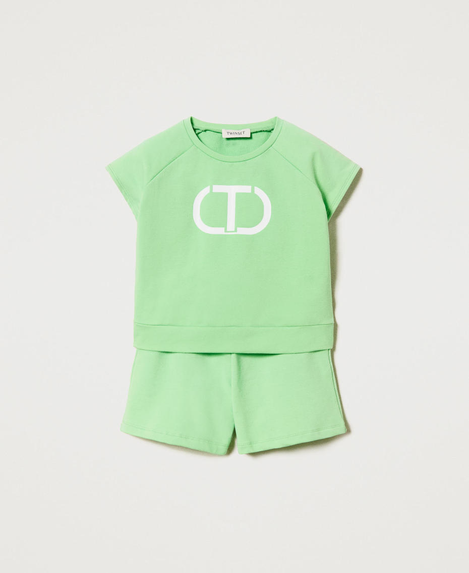 Top con logo e shorts in felpa Grass Green Bambina 231GJ2119-0S