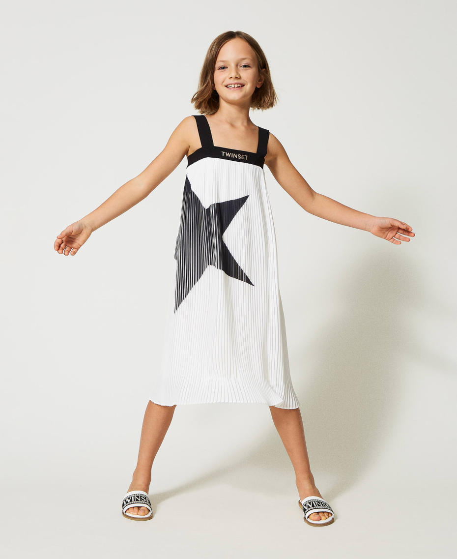 Pleated georgette skirt-dress Two-tone Meringue / Black Child 231GJ213C-01