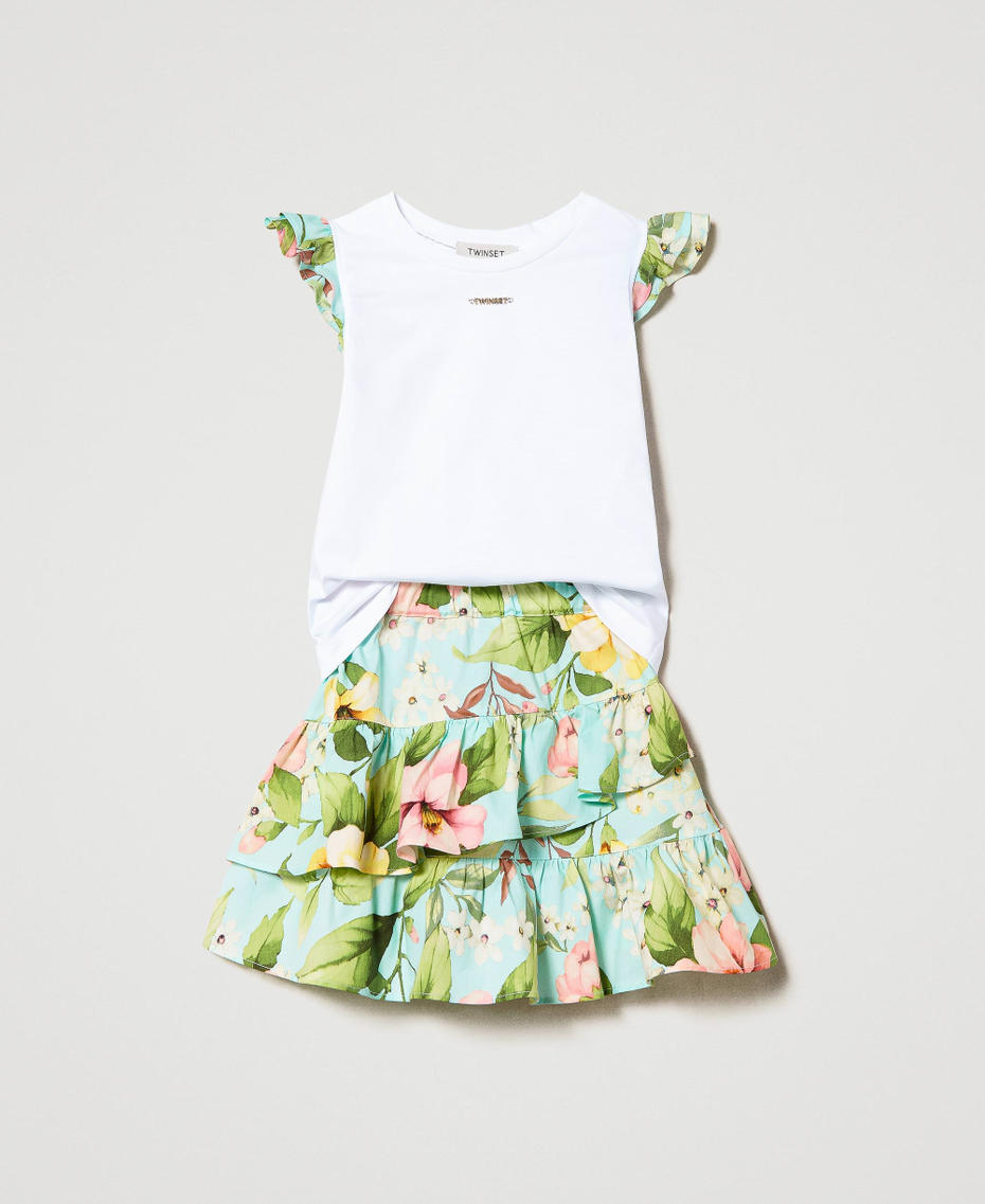 Logo top and printed skirt Minty Milk Spring Print Girl 231GJ2143-01
