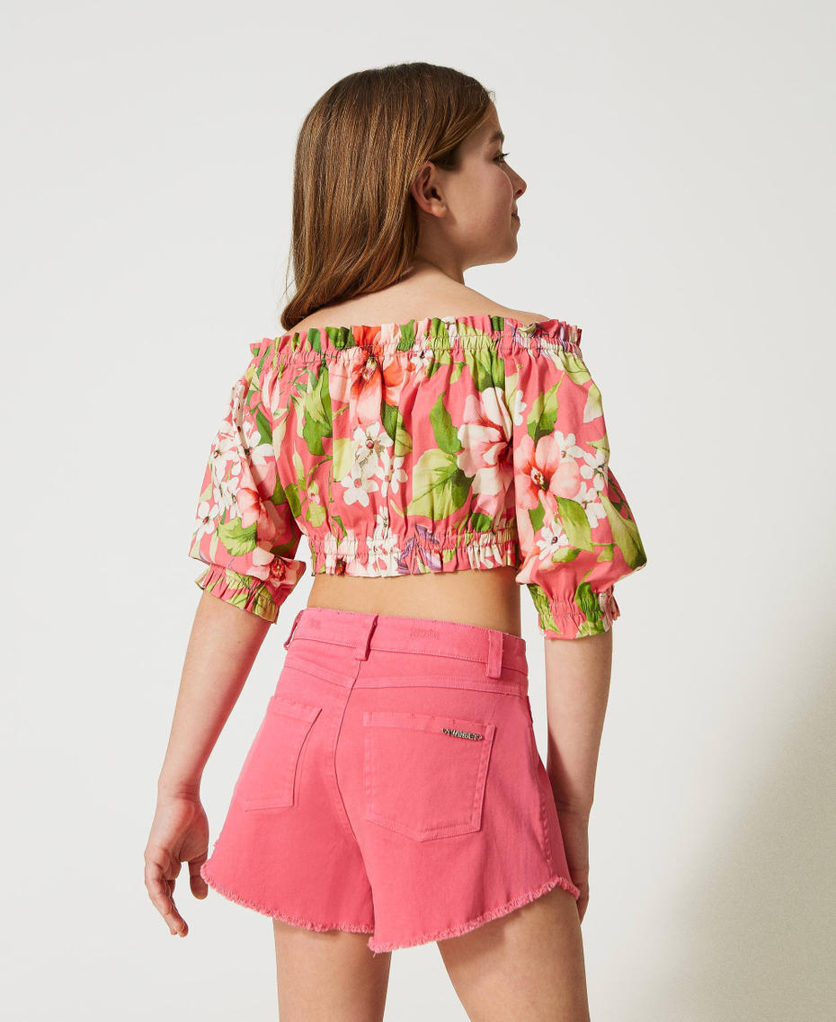 Blouse épaules dénudées en popeline florale