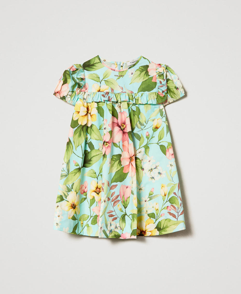 Короткое платье из поплина с цветочным принтом Принт Весна Мятно-молочный Девочка 231GJ2147-01