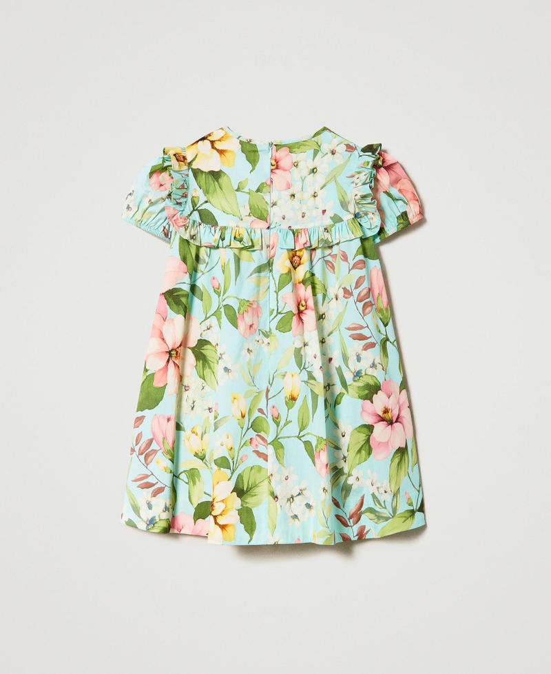 Короткое платье из поплина с цветочным принтом Принт Весна Мятно-молочный Девочка 231GJ2147-0S