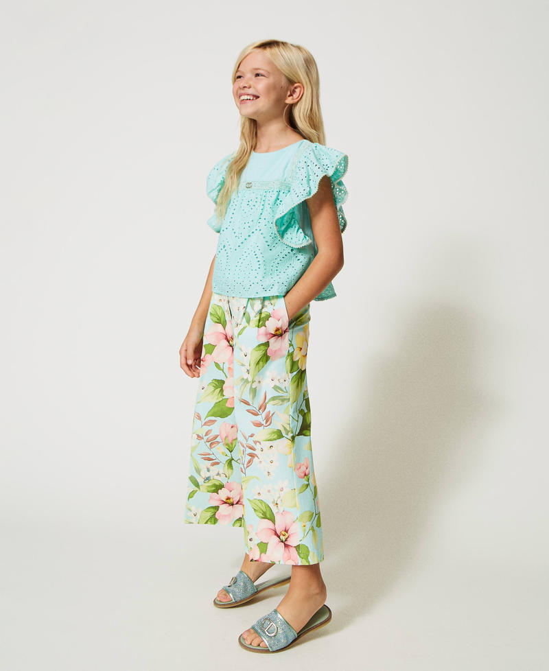 Pantalon cropped en popeline florale