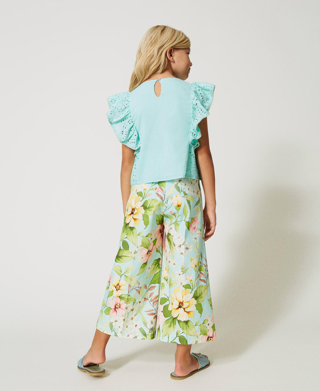 Floral poplin cropped trousers