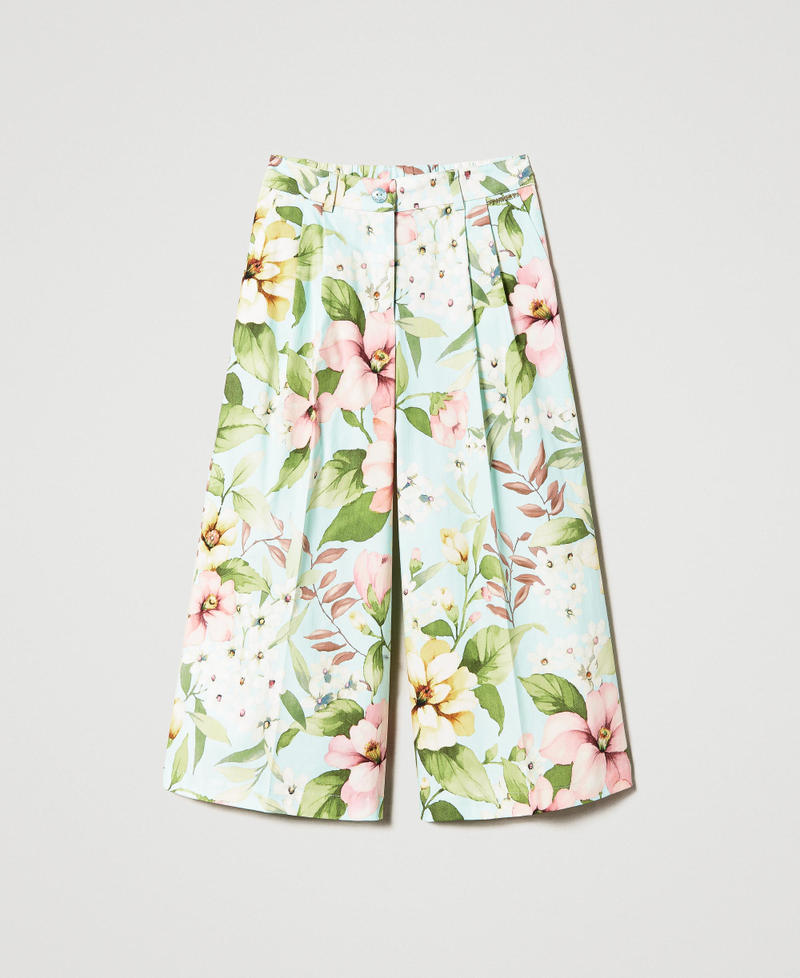 Floral poplin cropped trousers