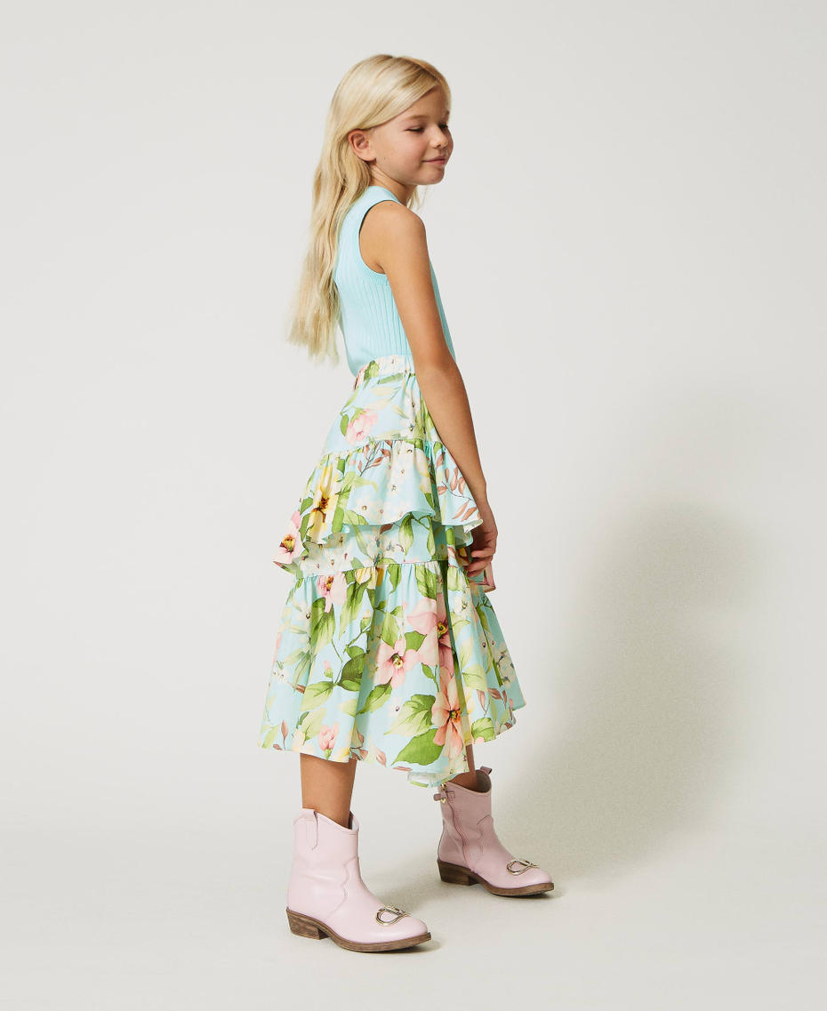 Long floral poplin skirt Minty Milk Spring Print Girl 231GJ214C-01