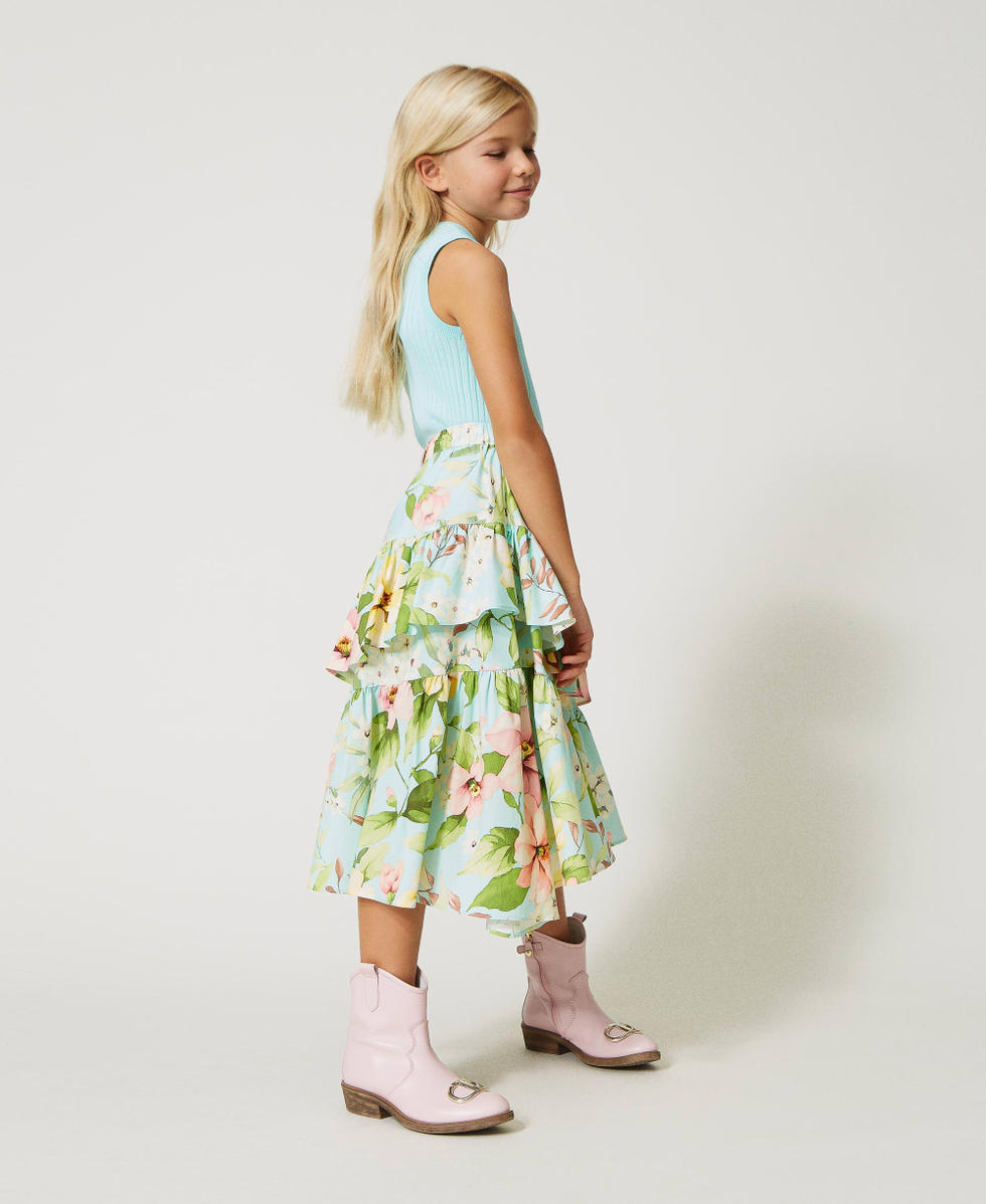 Long floral poplin skirt