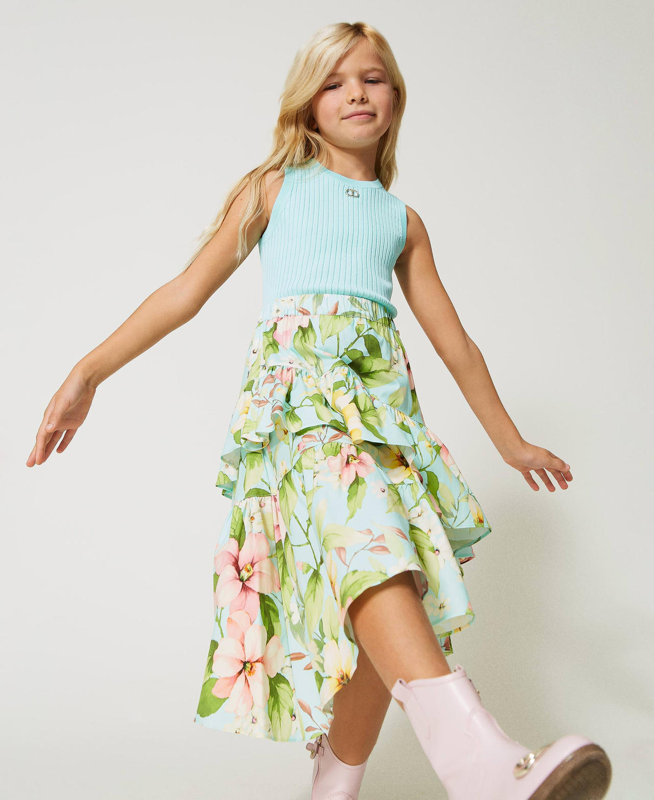Long floral poplin skirt Minty Milk Spring Print Child 231GJ214C-02