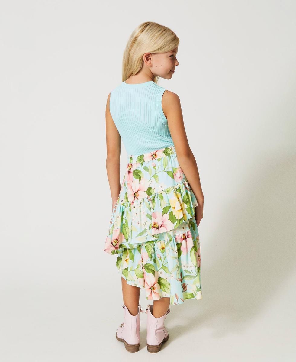 Long floral poplin skirt