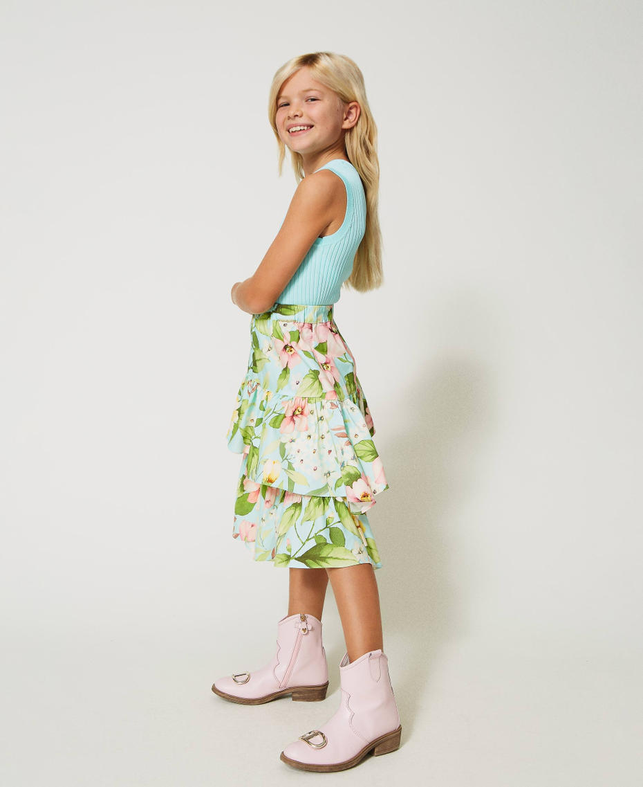 Long floral poplin skirt Minty Milk Spring Print Girl 231GJ214C-04