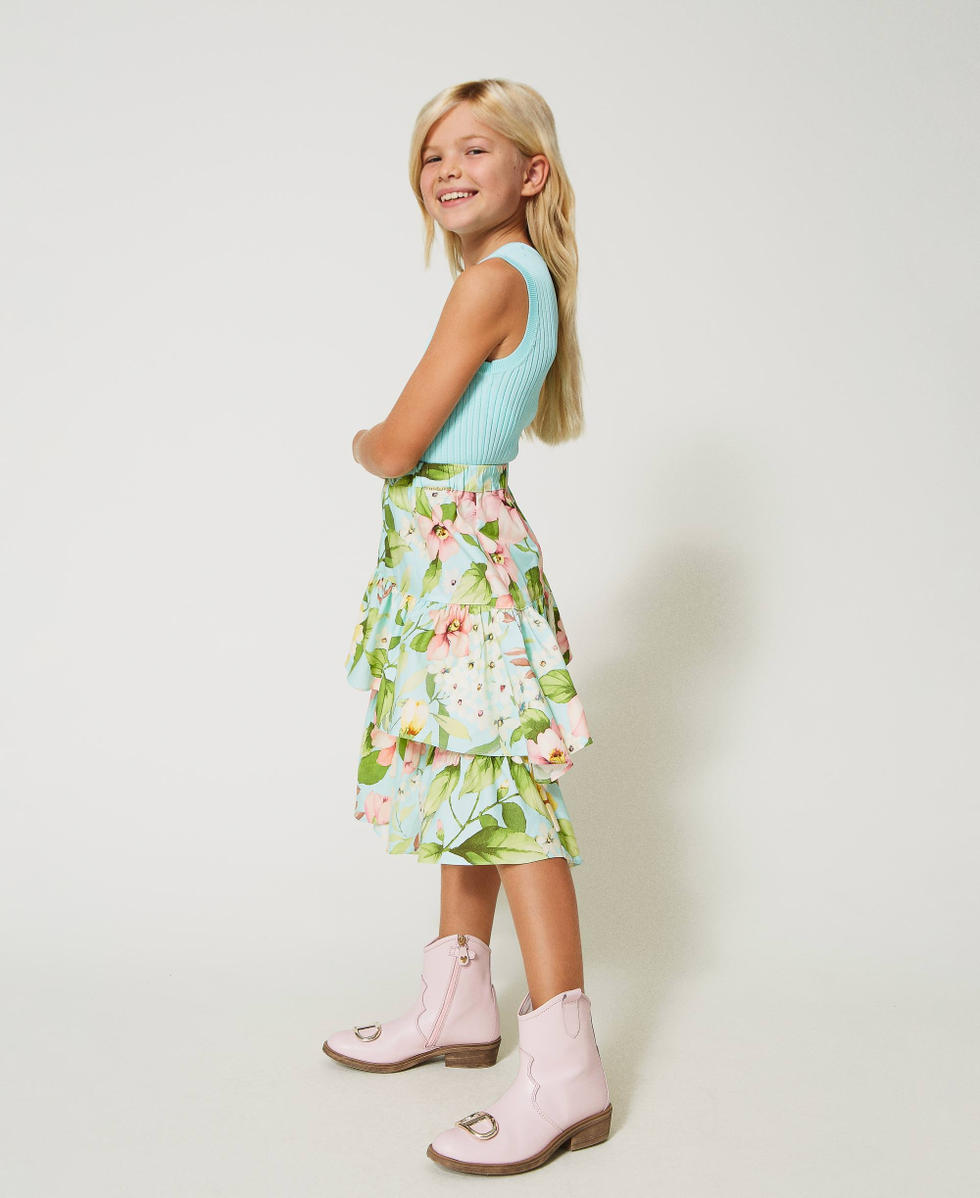 Long floral poplin skirt