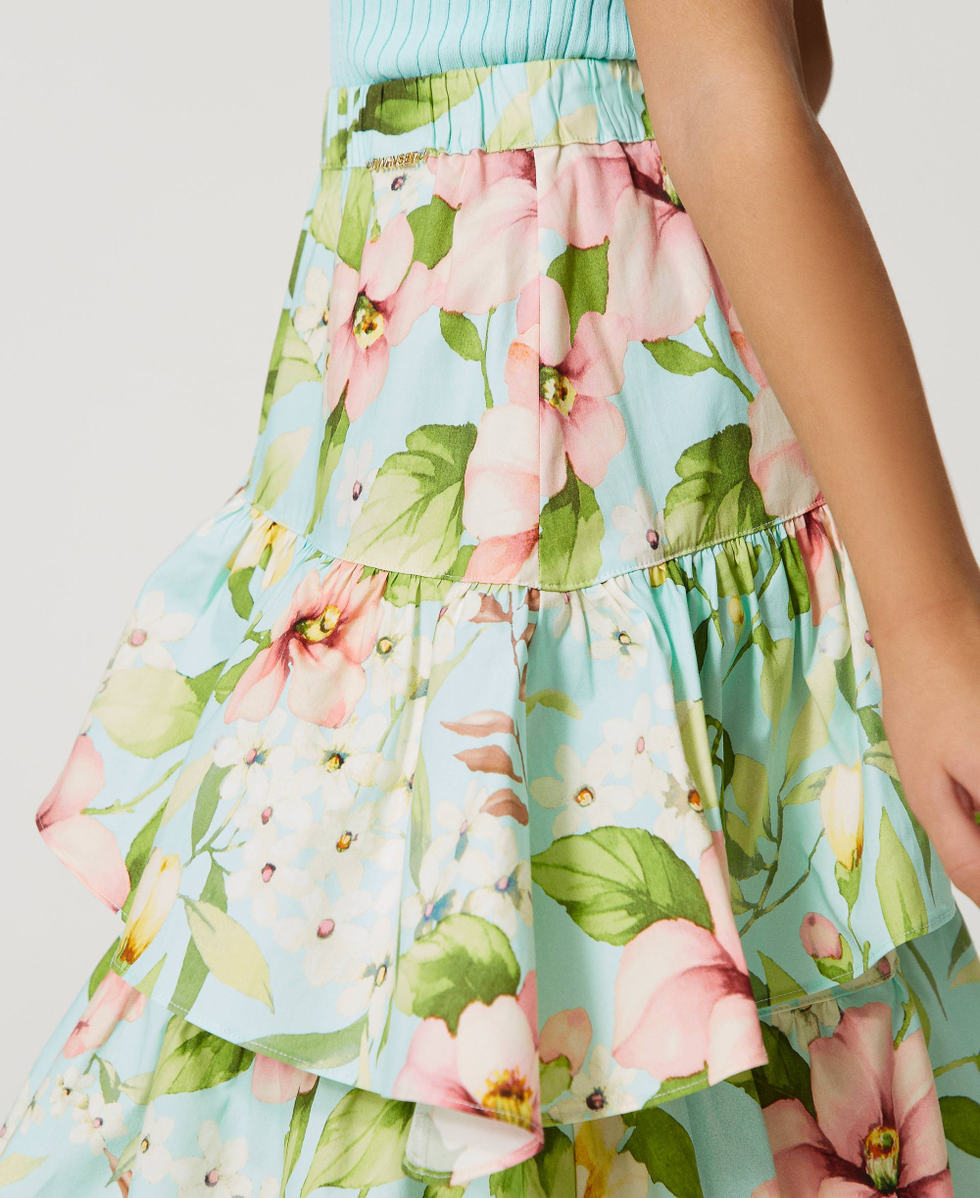 Long floral poplin skirt